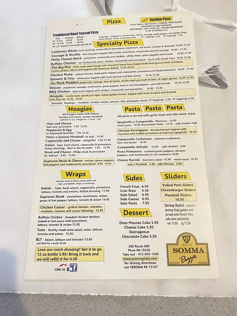 Menu_Somma Pizza & Sports Bar_Verona, PA_image_old_1