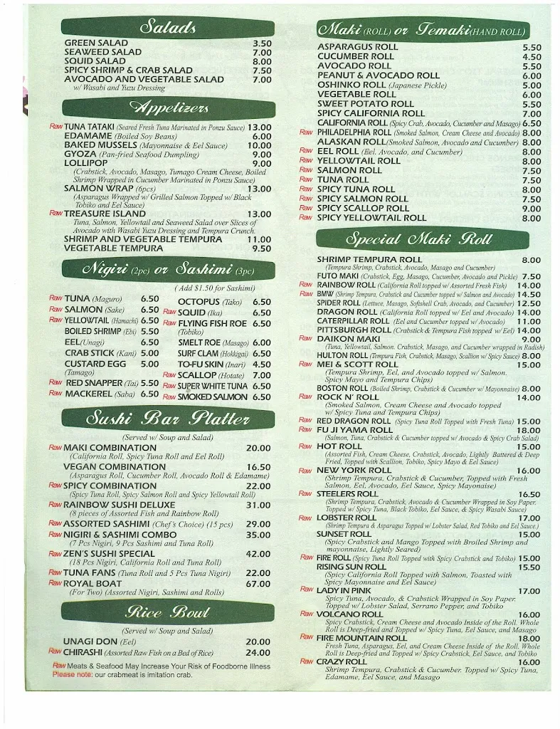 Menu_Zen Restaurant and Sushi Bar_Verona, PA_image_old_1