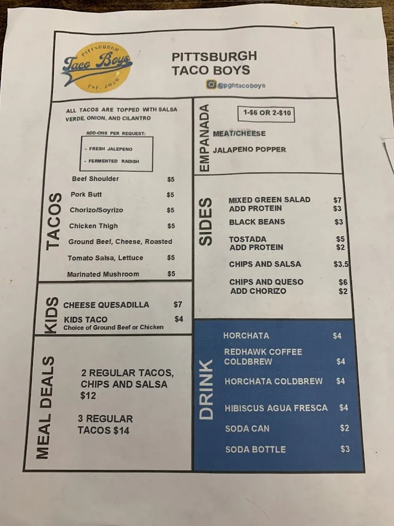 Menu_Pittsburgh Taco Boys_Oakmont, PA_image_old_1