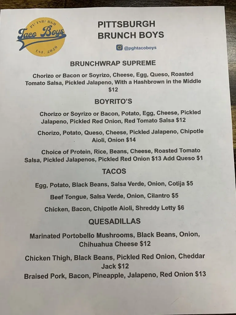 Menu_Pittsburgh Taco Boys_Oakmont, PA_image_old_2