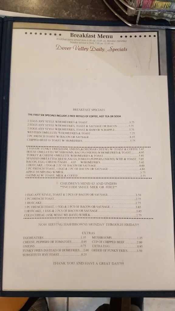 Menu_Dover Valley Restaurant_Dover, PA_image_old_1