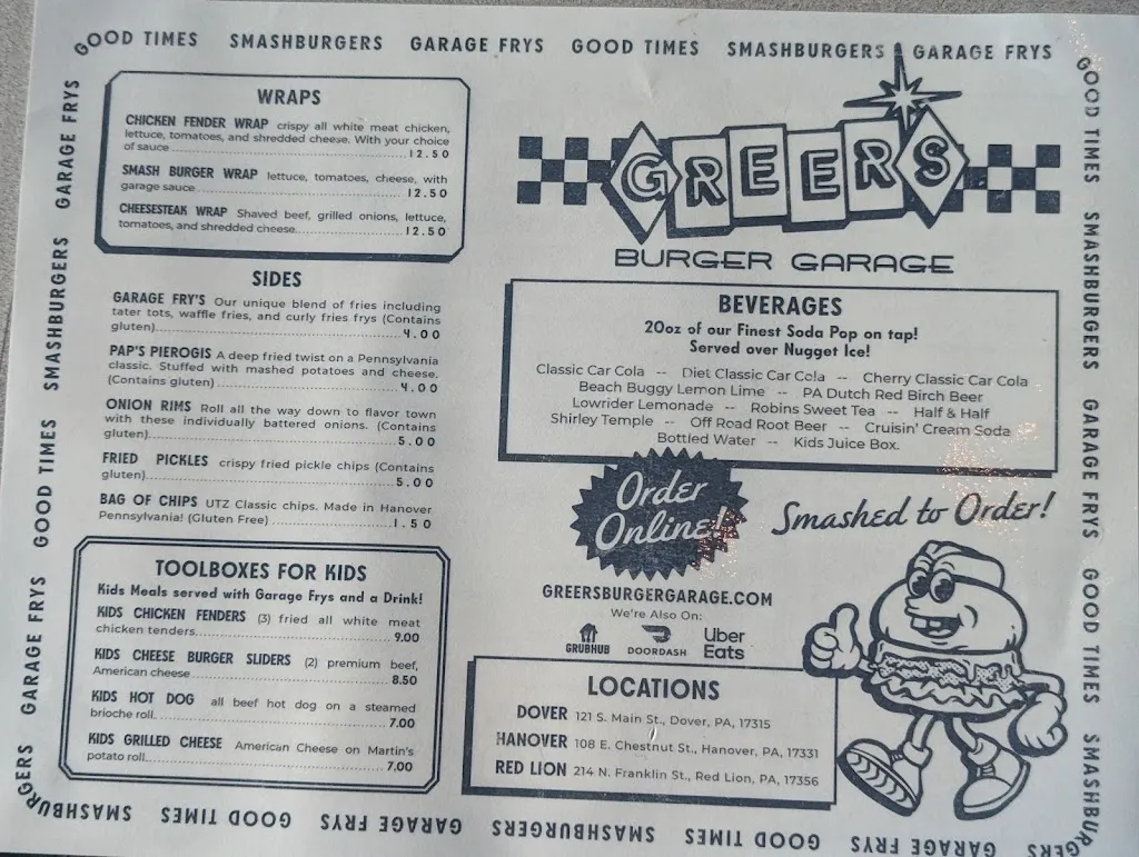 Menu_Greer’s Burger Garage_Dover, PA_image_old_1