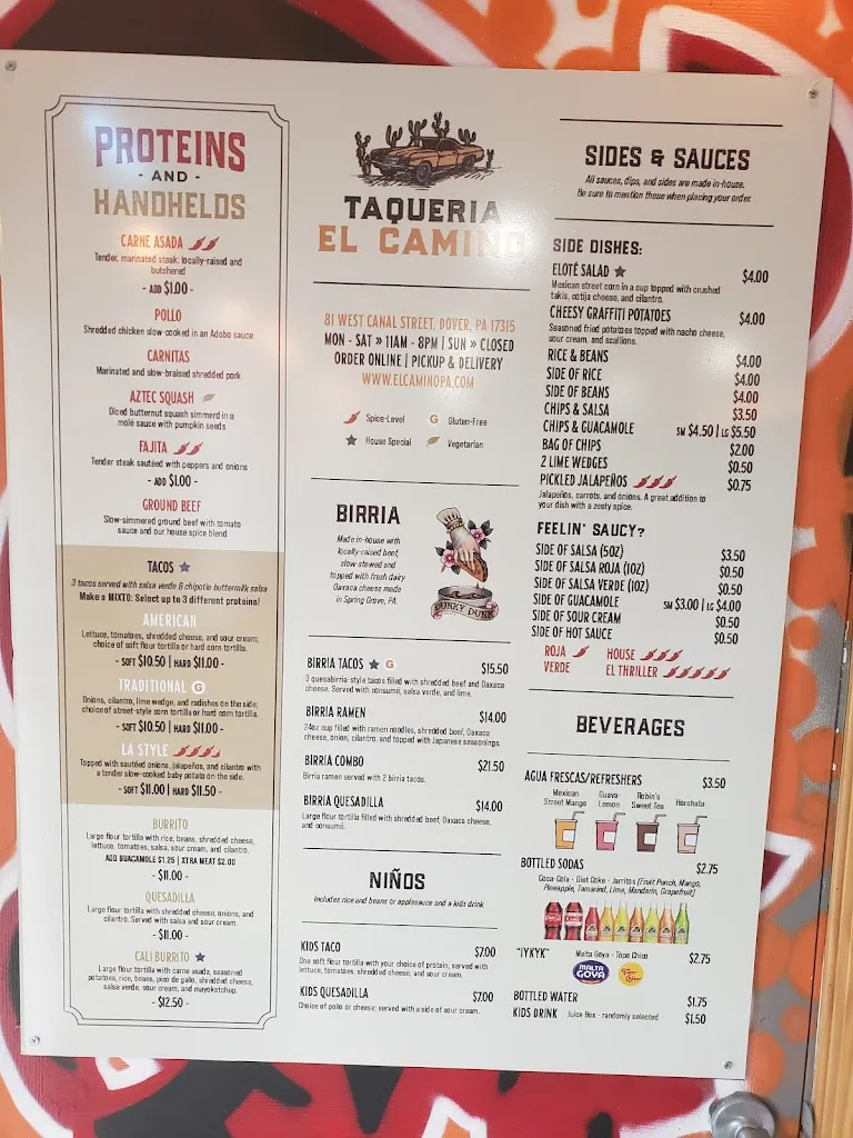 Menu_Taqueria EL Camino_Dover, PA_image_old_1