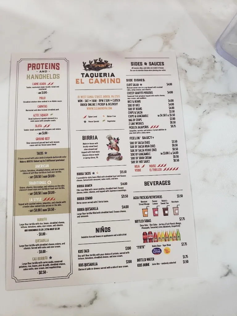 Menu_Taqueria EL Camino_Dover, PA_image_old_2