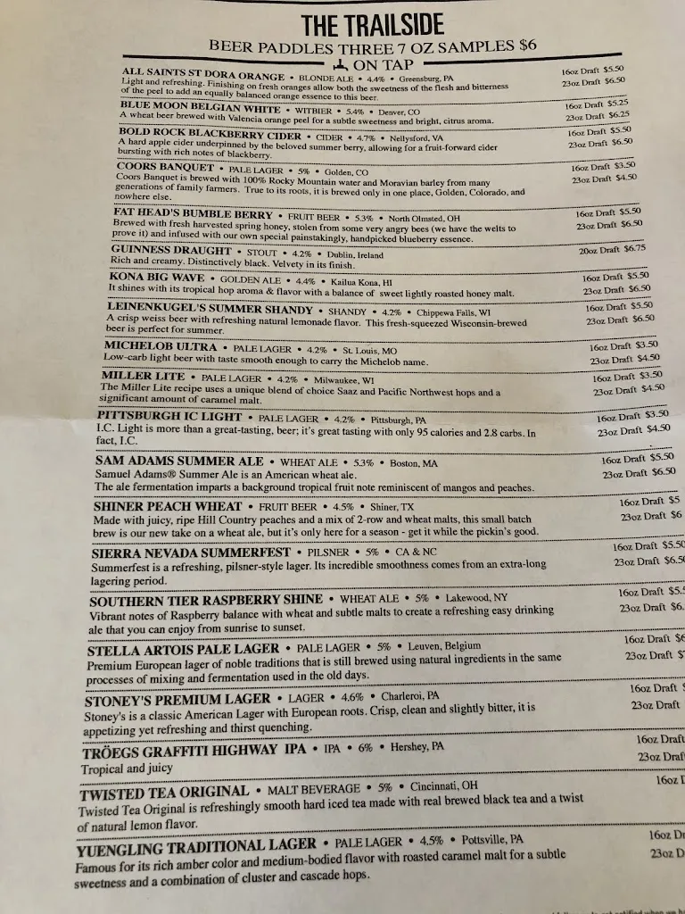 Menu_The Trailside_West Newton, PA_image_old_3