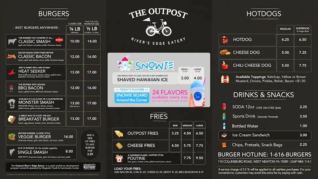 Menu_The Outpost River's Edge Eatery_West Newton, PA_image_old_1