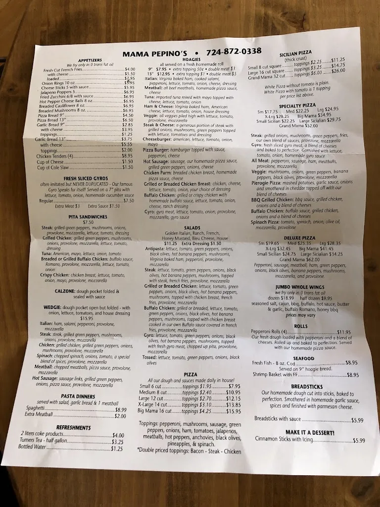 Menu_Mama Pepino's_West Newton, PA_image_old_1
