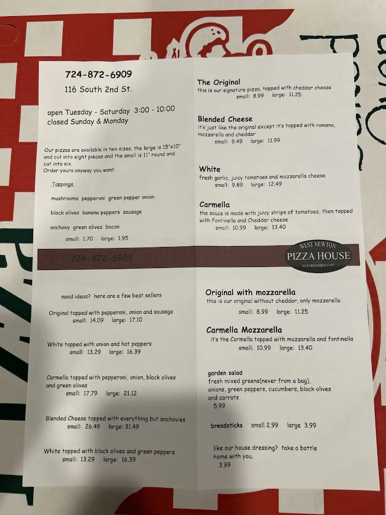 Menu_West Newton Pizza House_West Newton, PA_image_old_1