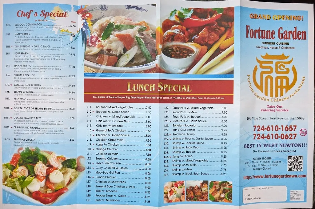 Menu_Fortune Garden Chinese_West Newton, PA_image_old_1