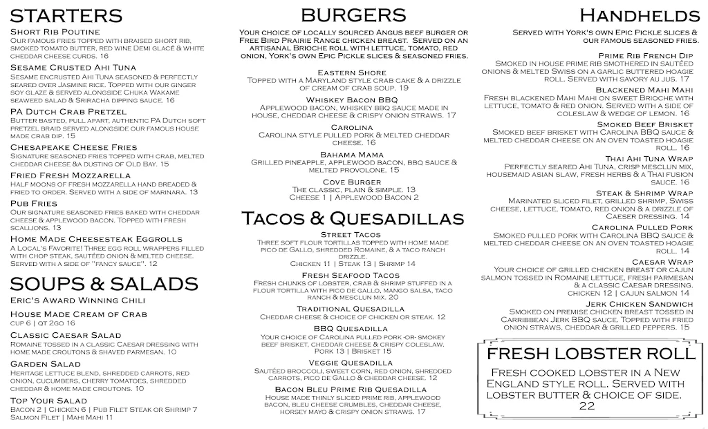 Menu_The Cove_York, PA_image_old_1