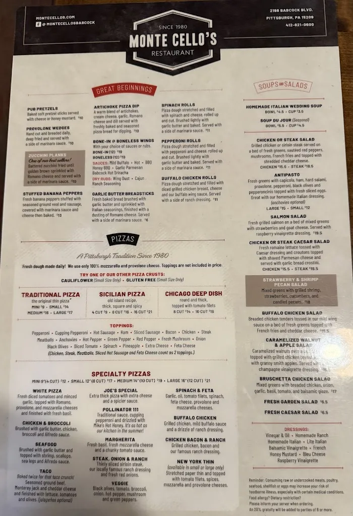 Menu_Monte Cello's Italian Restaurant_Pittsburgh, PA_image_old_1