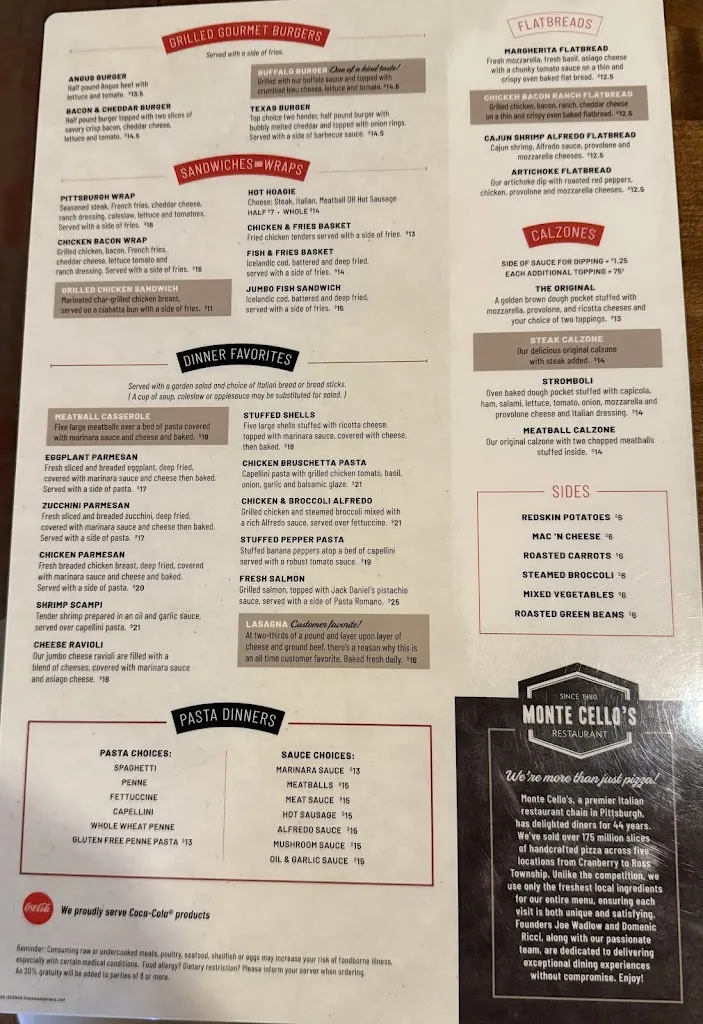 Menu_Monte Cello's Italian Restaurant_Pittsburgh, PA_image_old_2