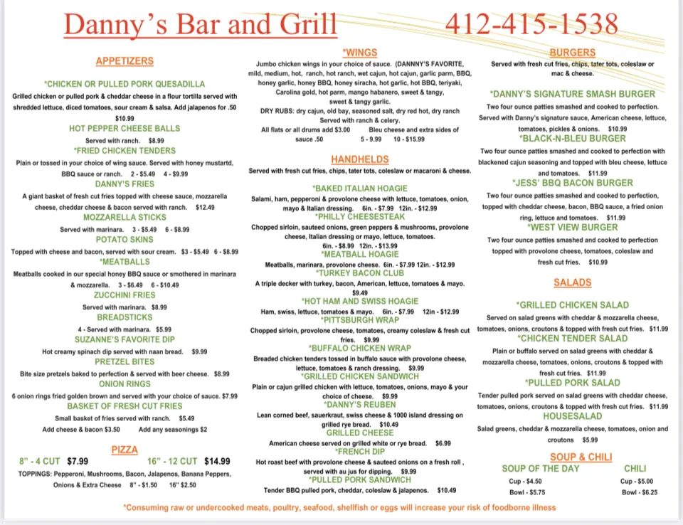 Menu_Danny's Bar & Grill_Pittsburgh, PA_image_old_1