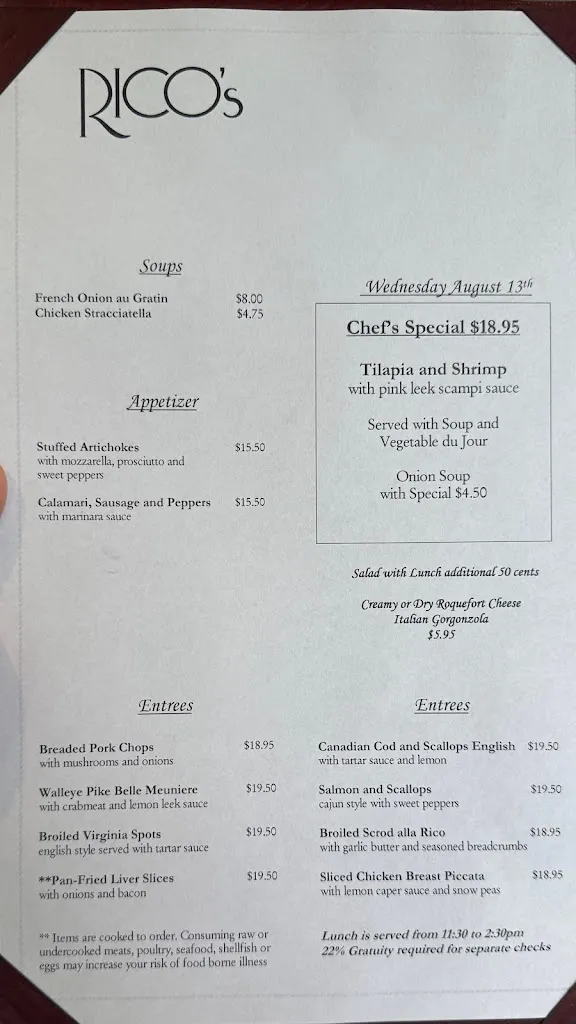 Menu_Rico's Restaurant_Pittsburgh, PA_image_old_3