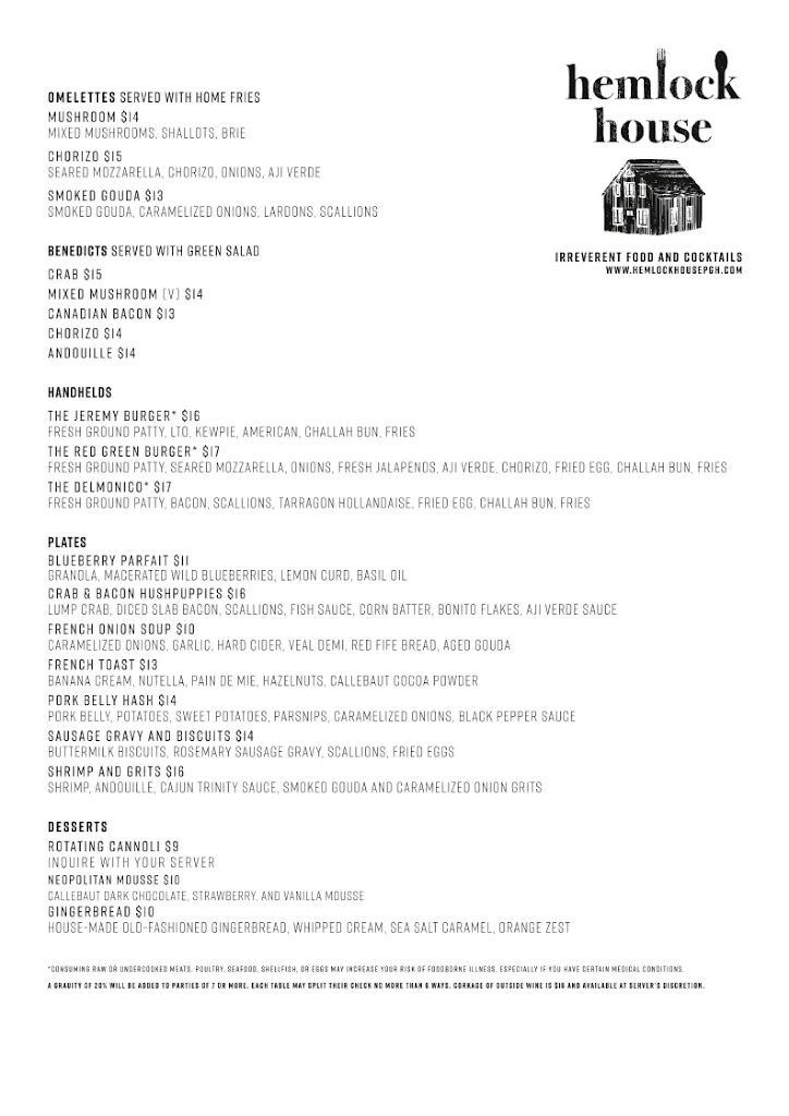 Menu_Hemlock House_Swissvale, PA_image_old_1