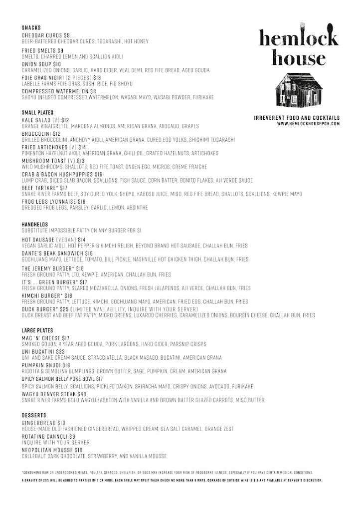 Menu_Hemlock House_Swissvale, PA_image_old_3