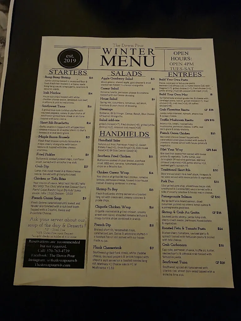 Menu_The Down Pour_Wilkes-Barre, PA_image_old_3