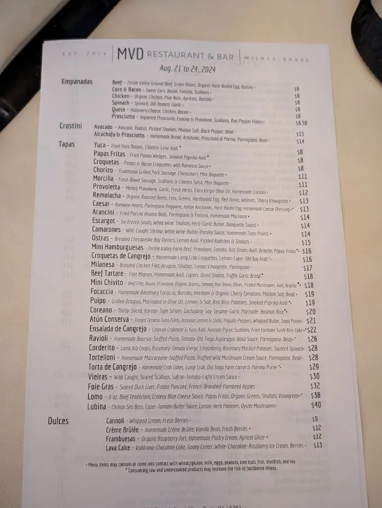 Menu_MVD Restaurant & Bar_Wilkes-Barre Township, PA_image_old_1