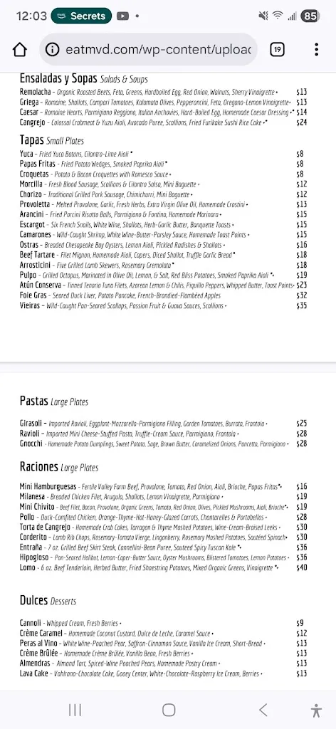 Menu_MVD Restaurant & Bar_Wilkes-Barre Township, PA_image_old_2