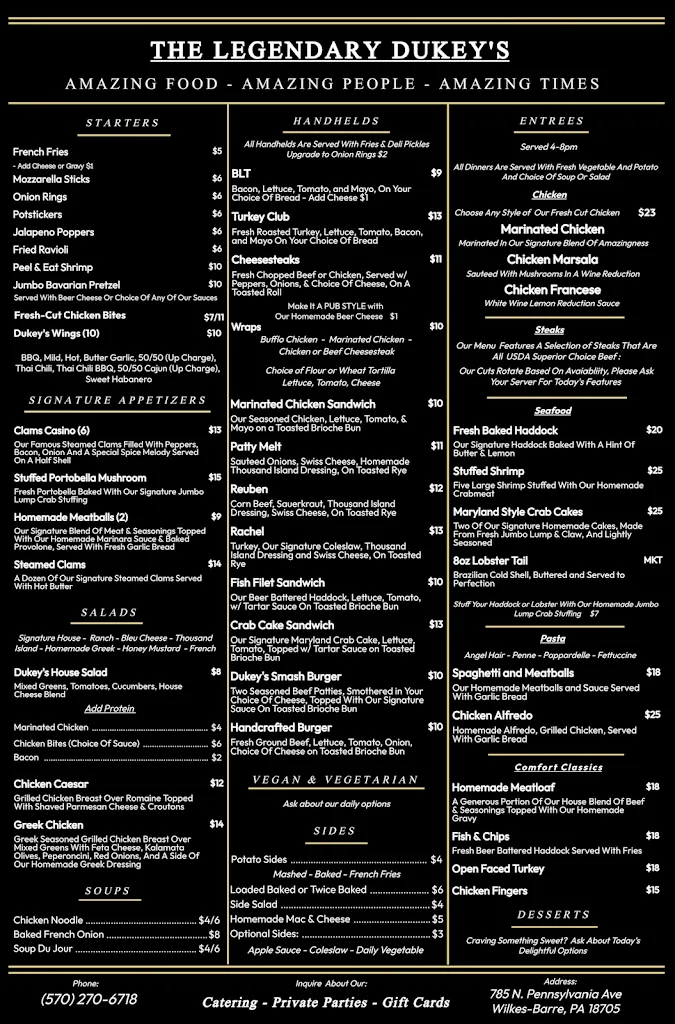 Menu_The Legendary Dukey’s_Wilkes-Barre, PA_image_old_1