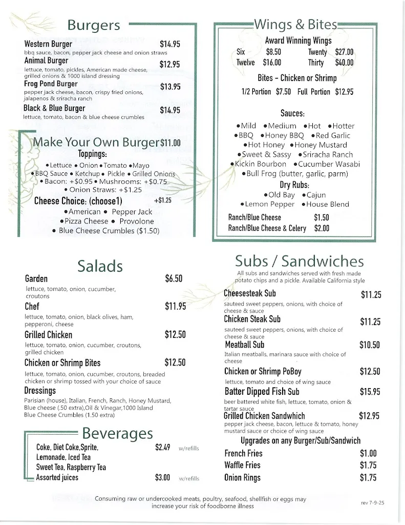 Menu_Frog Pond Pub_Wilkes-Barre, PA_image_old_2