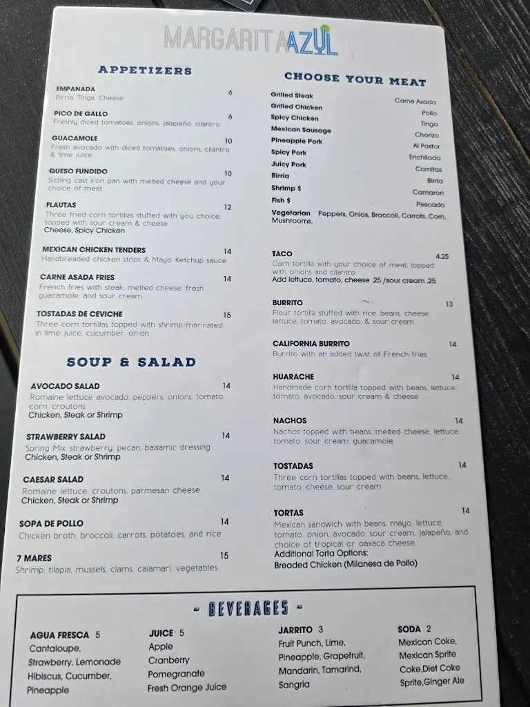 Menu_Margarita Azul_Wilkes-Barre, PA_image_old_1