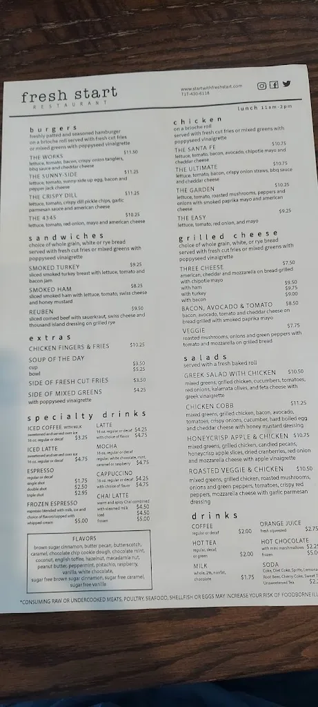 Menu_Fresh Start Restaurant_York, PA_image_old_2