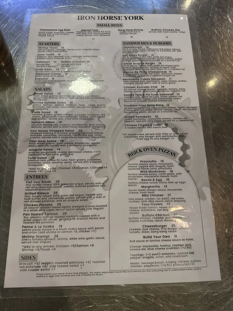 Menu_Iron Horse York_York, PA_image_old_2