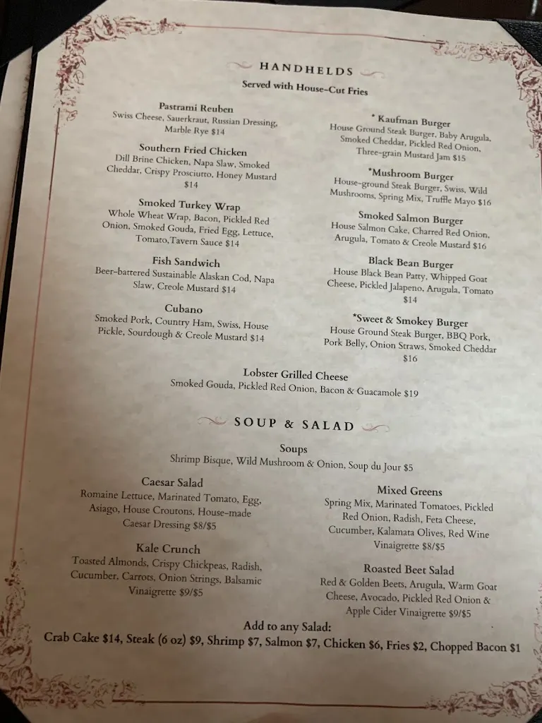 Menu_Kaufman Tavern_Zelienople, PA_image_old_3