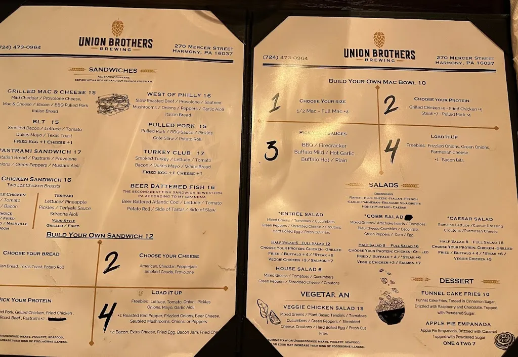 Menu_Union Brothers Brewing_Harmony, PA_image_old_1
