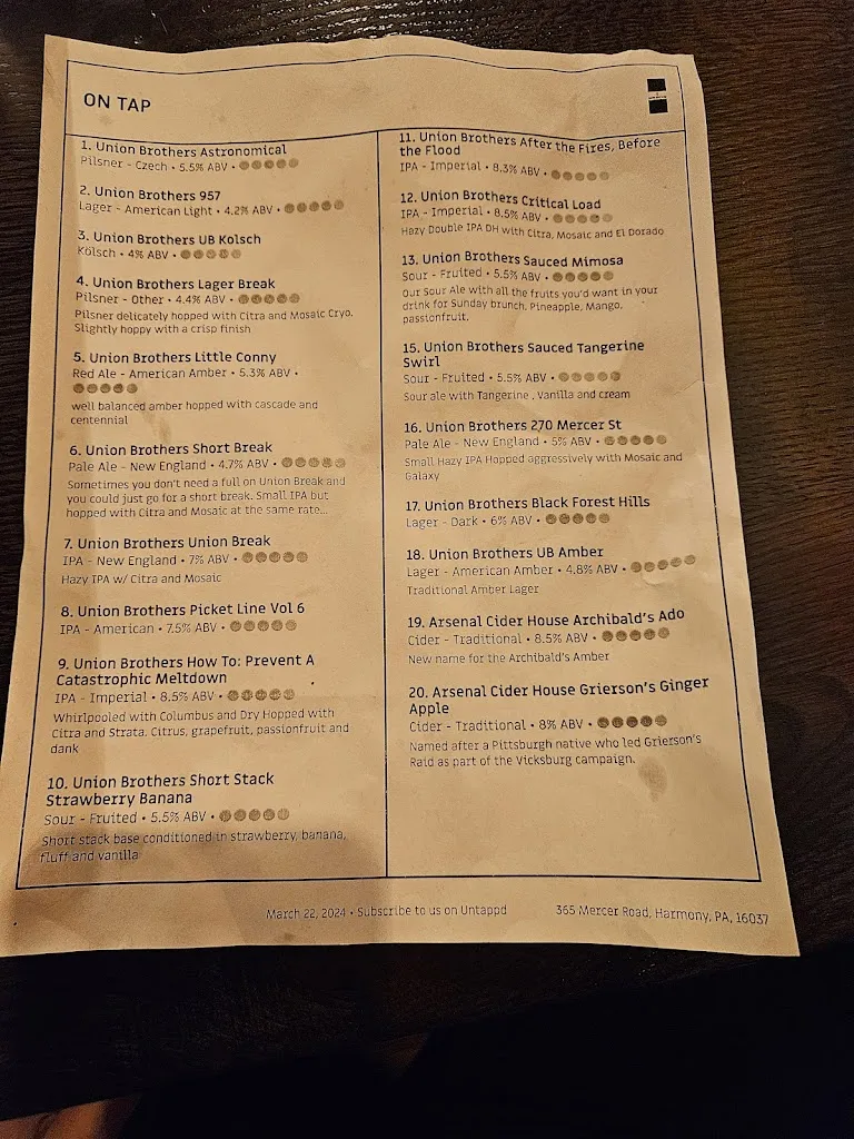 Menu_Union Brothers Brewing_Harmony, PA_image_old_3