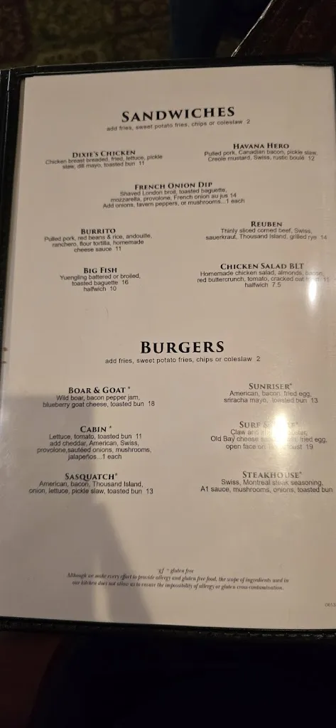 Menu_Log Cabin Inn_Harmony, PA_image_old_2