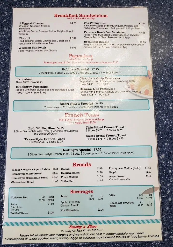 Menu_Destiny's Diner_Bristol, RI_image_old_1