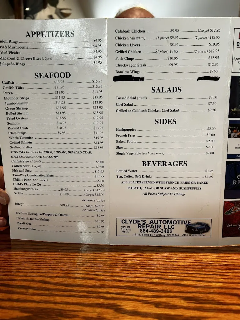 Menu_Bailey's Fish Camp_Blacksburg, SC_image_old_1