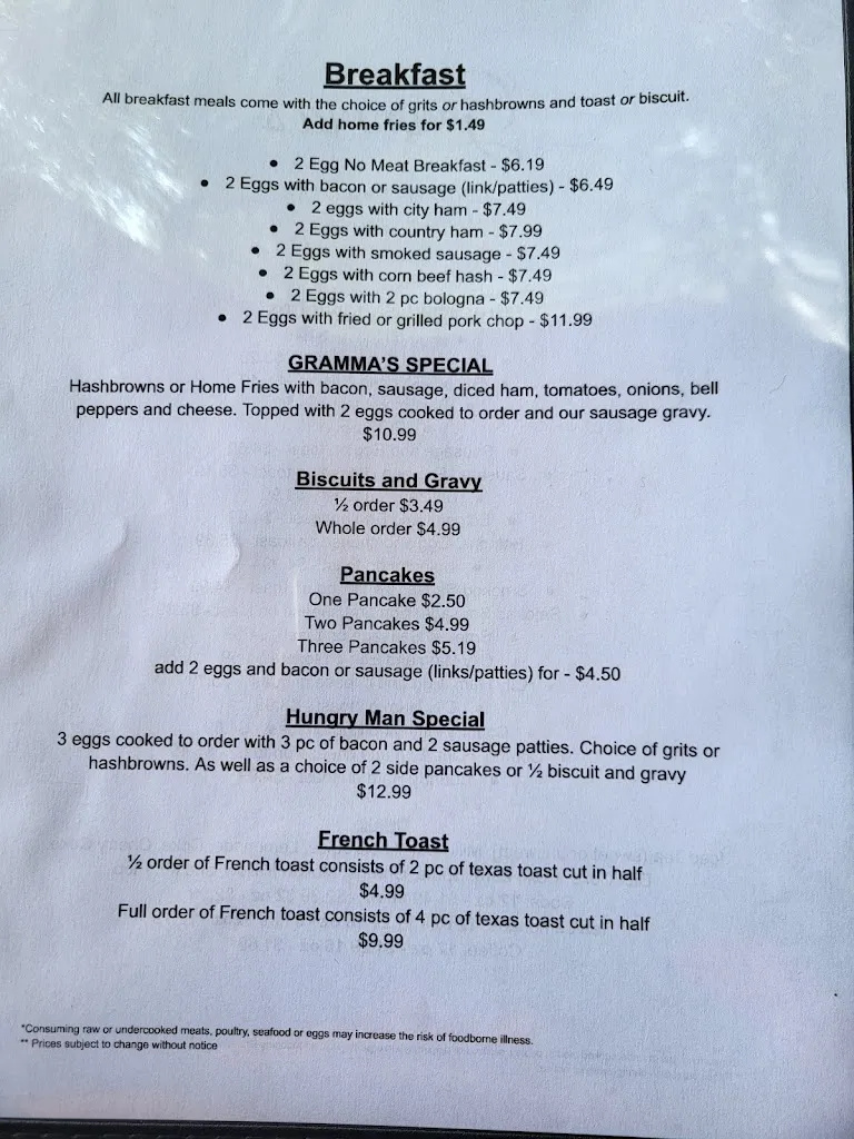 Menu_Gramma's_Sumter, SC_image_old_1
