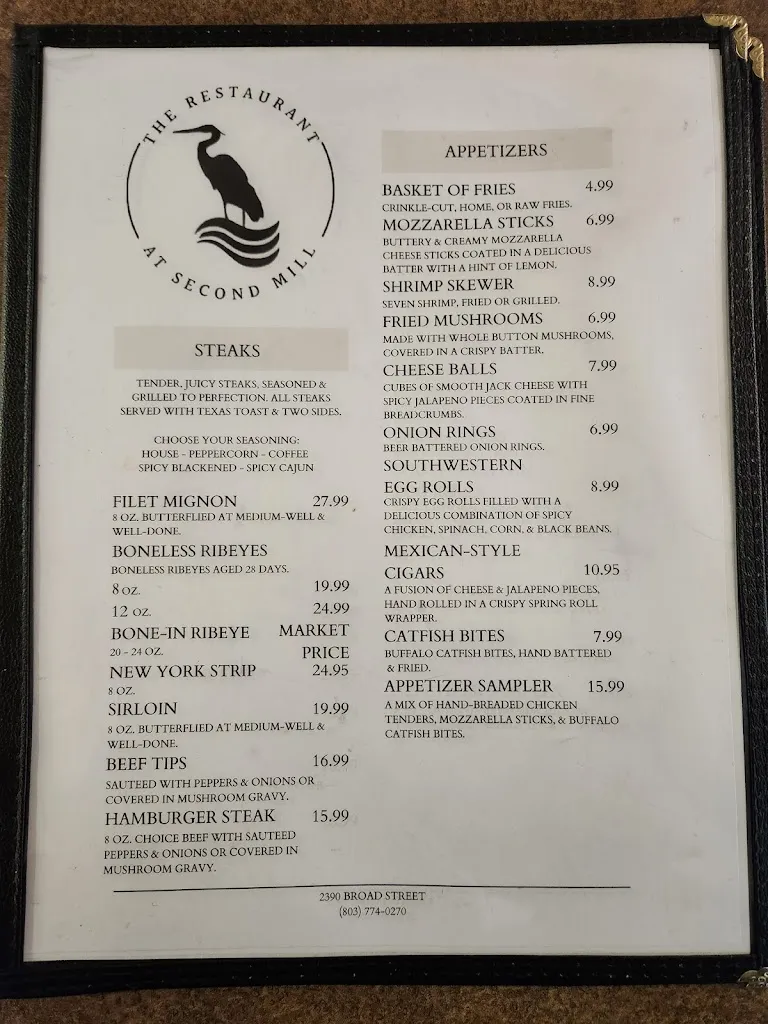 Menu_The Restaurant at Second Mill Bar and Lounge_Sumter, SC_image_old_3