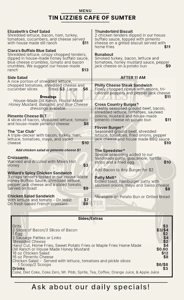 Menu_Tin Lizzies Cafe of Sumter_Sumter, SC_image_old_2