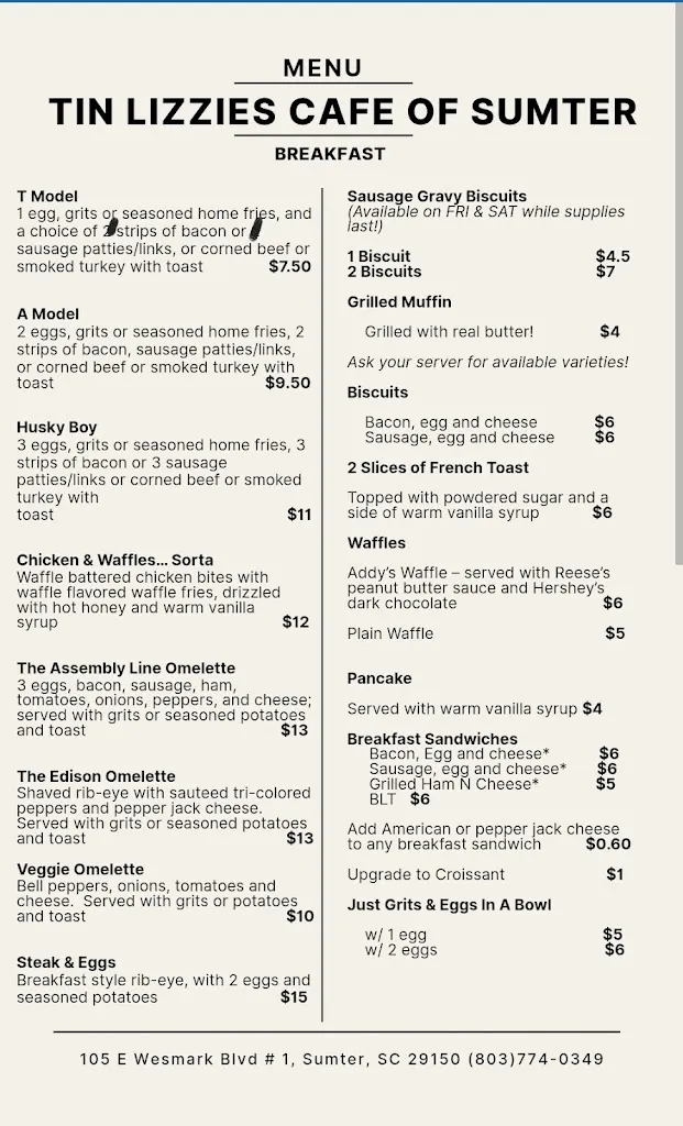 Menu_Tin Lizzies Cafe of Sumter_Sumter, SC_image_old_3