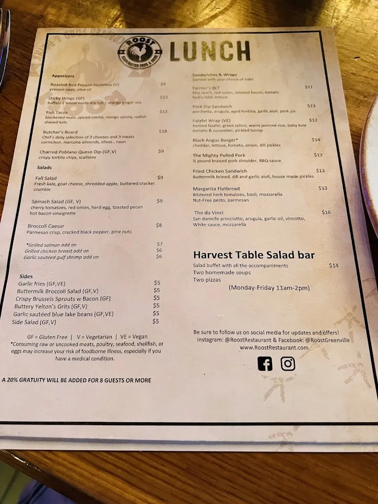 Menu_Roost Free Range Kitchen and Bar_Greenville, SC_image_old_2