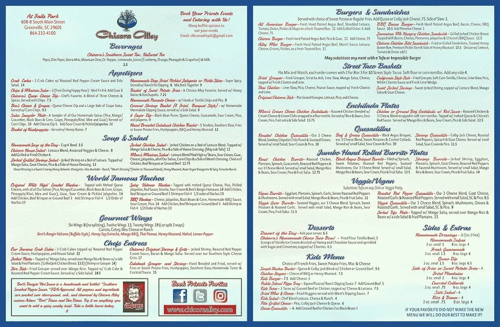 Menu_Chicora Alley_Greenville, SC_image_old_1