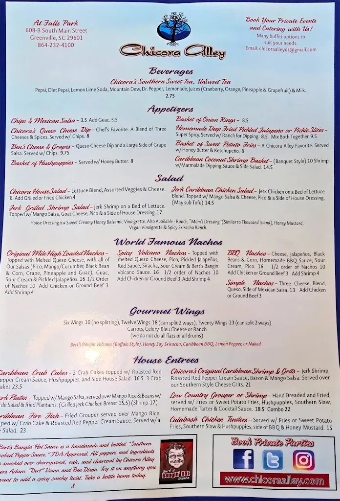 Menu_Chicora Alley_Greenville, SC_image_old_2
