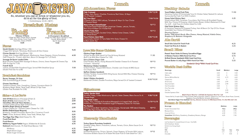 Menu_Java Bistro_Simpsonville, SC_image_old_1