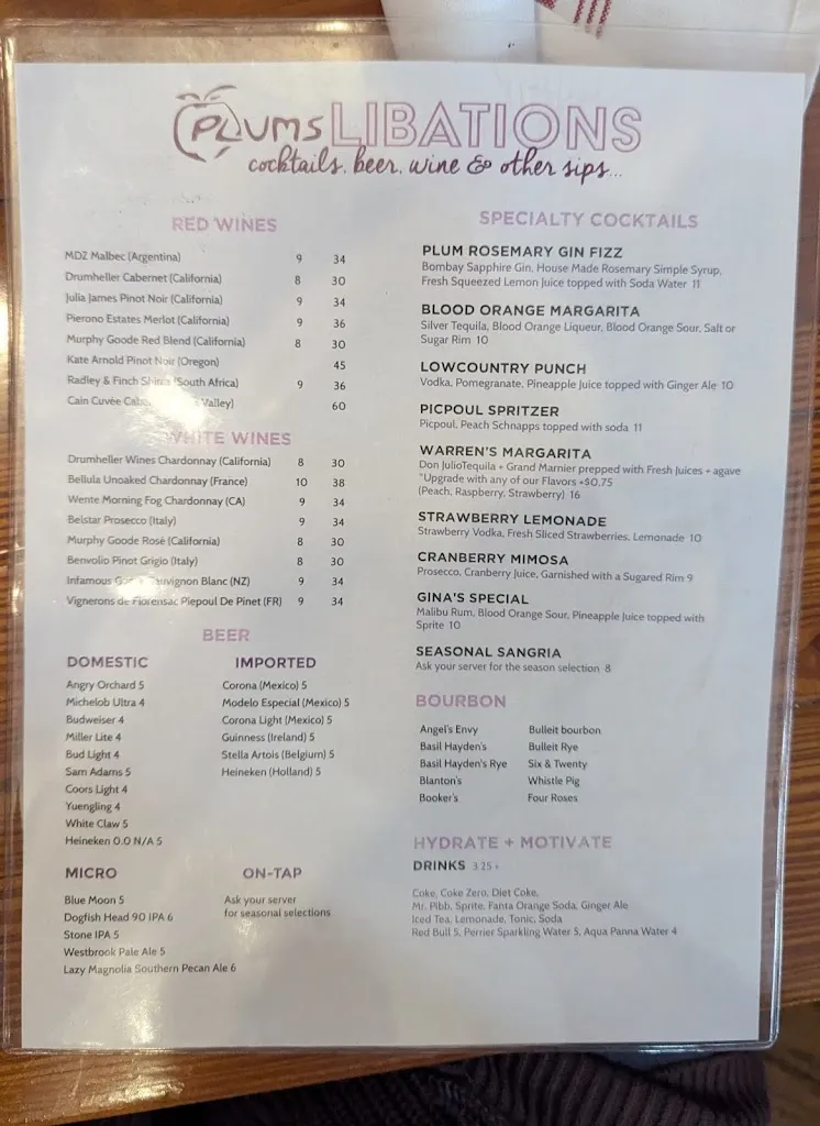 Menu_Plums Restaurant_Beaufort, SC_image_old_1