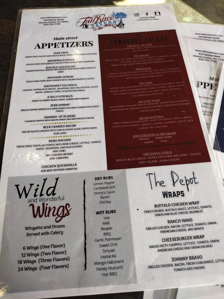 Menu_Tail Race Tavern_Moncks Corner, SC_image_old_2