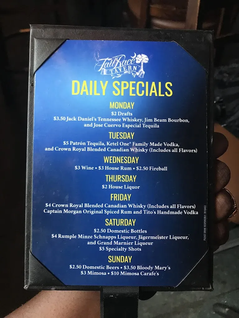 Menu_Tail Race Tavern_Moncks Corner, SC_image_old_3