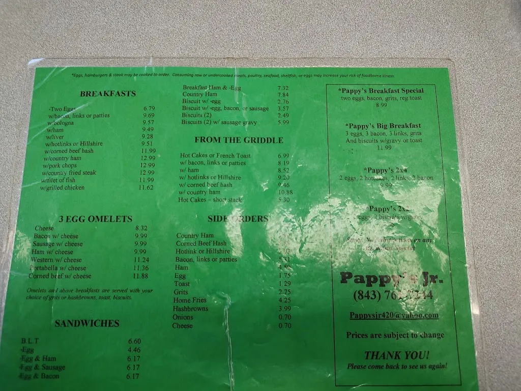 Menu_Pappy's Jr_Moncks Corner, SC_image_old_3