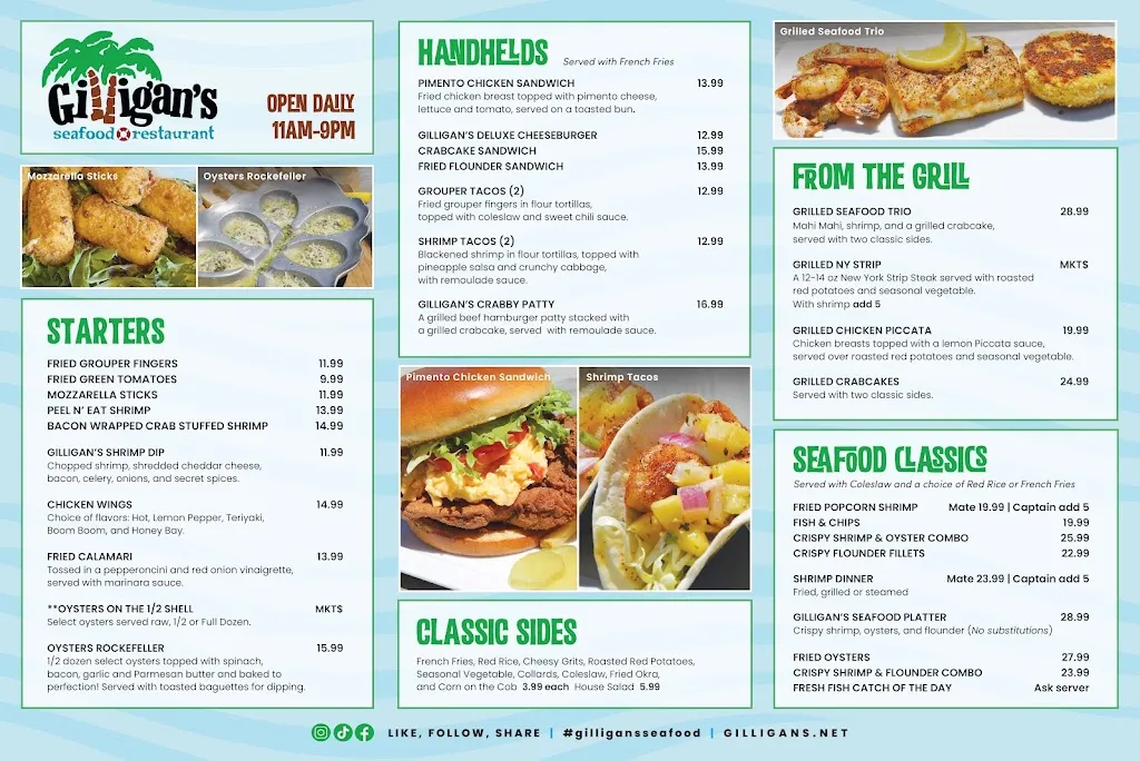 Menu_Gilligan's Seafood Restaurant- At the Dock_Moncks Corner, SC_image_old_1