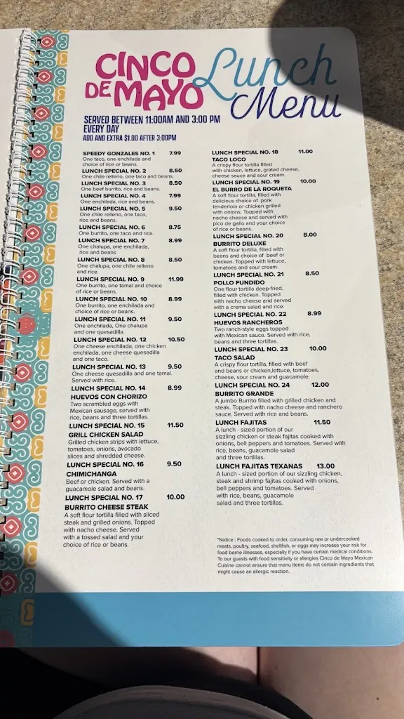 Menu_Cinco de Mayo Mexican Cuisine_636 Rembert C Dennis Blvd, Moncks_image_old_1