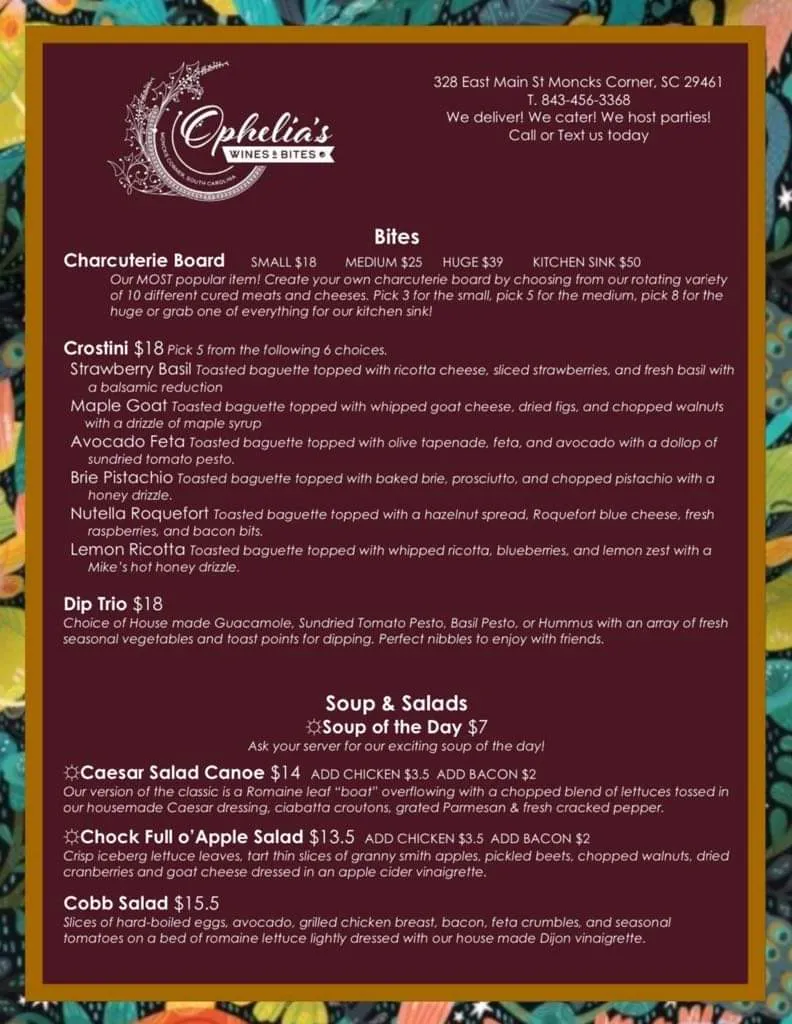 Menu_Ophelia's Wines & Bites_Moncks Corner, SC_image_old_1