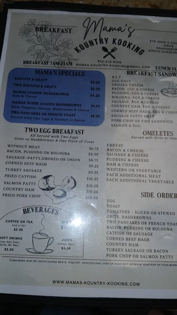 Menu_Mama's Kountry Kooking_Orangeburg, SC_image_old_2